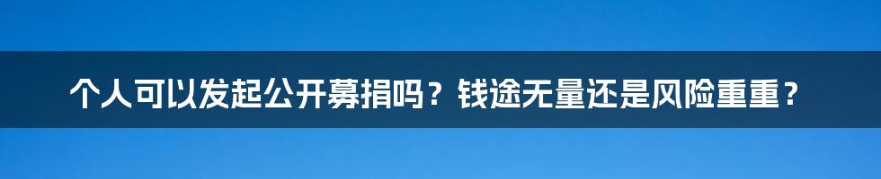 个人可以发起公开募捐吗？钱途无量还是风险重重？