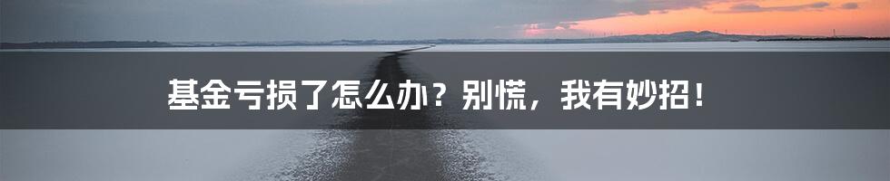 基金亏损了怎么办？别慌，我有妙招！