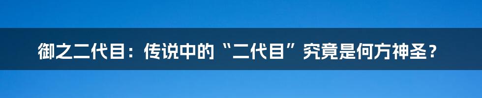 御之二代目：传说中的“二代目”究竟是何方神圣？