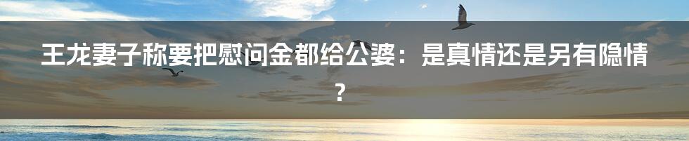 王龙妻子称要把慰问金都给公婆：是真情还是另有隐情？