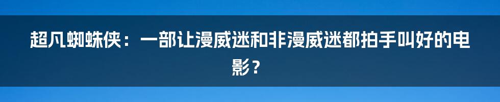 超凡蜘蛛侠：一部让漫威迷和非漫威迷都拍手叫好的电影？