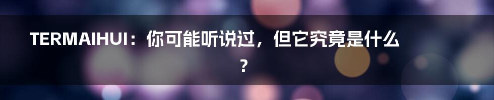 TERMAIHUI：你可能听说过，但它究竟是什么？