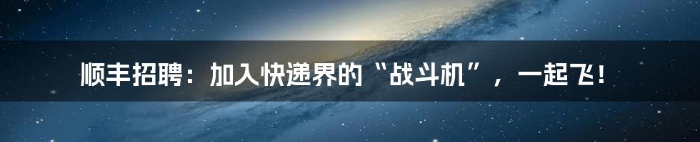 顺丰招聘：加入快递界的“战斗机”，一起飞！