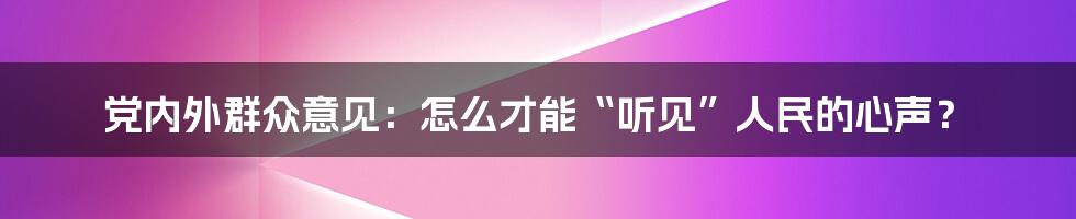 党内外群众意见：怎么才能“听见”人民的心声？