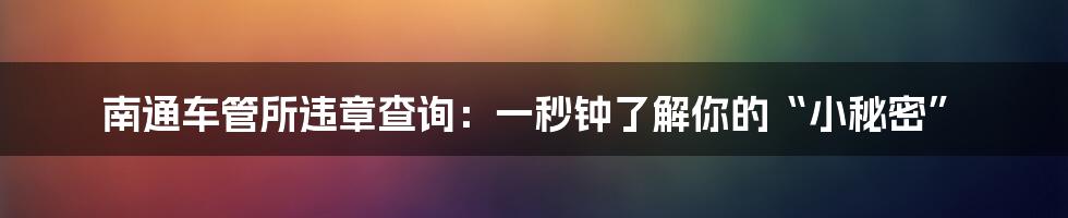 南通车管所违章查询：一秒钟了解你的“小秘密”