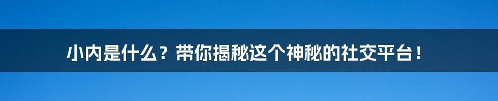 小内是什么？带你揭秘这个神秘的社交平台！