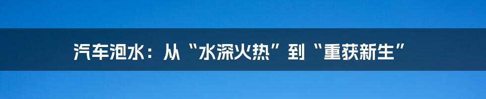 汽车泡水：从“水深火热”到“重获新生”