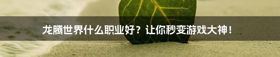 龙腾世界什么职业好？让你秒变游戏大神！