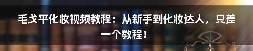 毛戈平化妆视频教程：从新手到化妆达人，只差一个教程！