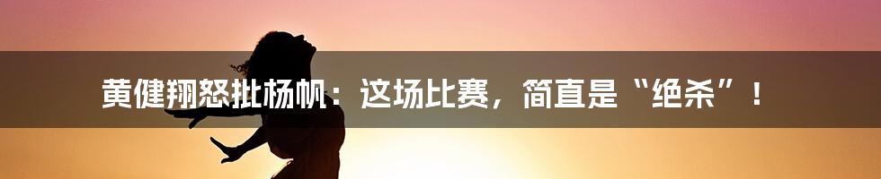 黄健翔怒批杨帆：这场比赛，简直是“绝杀”！