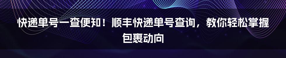 快递单号一查便知！顺丰快递单号查询，教你轻松掌握包裹动向