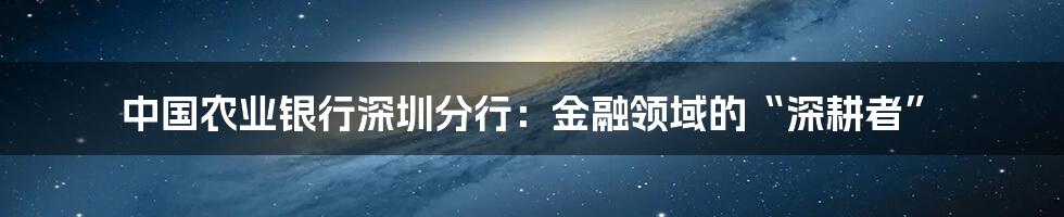 中国农业银行深圳分行：金融领域的“深耕者”