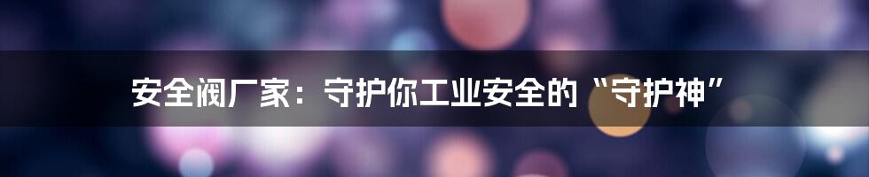 安全阀厂家：守护你工业安全的“守护神”