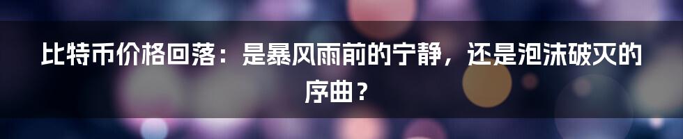 比特币价格回落：是暴风雨前的宁静，还是泡沫破灭的序曲？