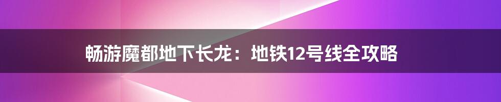 畅游魔都地下长龙：地铁12号线全攻略