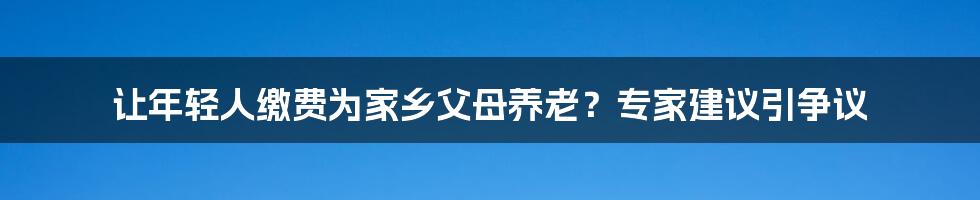 让年轻人缴费为家乡父母养老？专家建议引争议