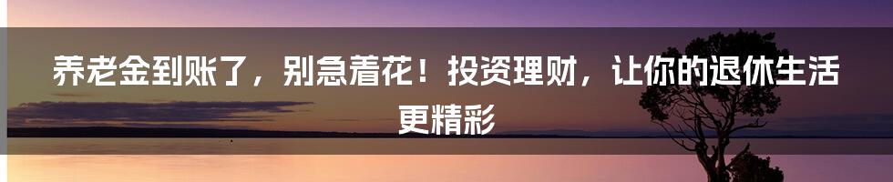 养老金到账了，别急着花！投资理财，让你的退休生活更精彩