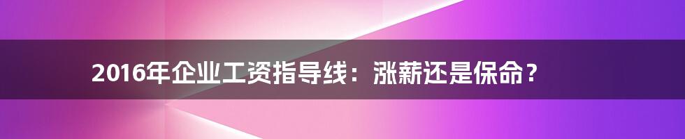 2016年企业工资指导线：涨薪还是保命？