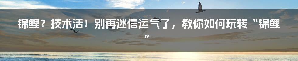 锦鲤？技术活！别再迷信运气了，教你如何玩转“锦鲤”