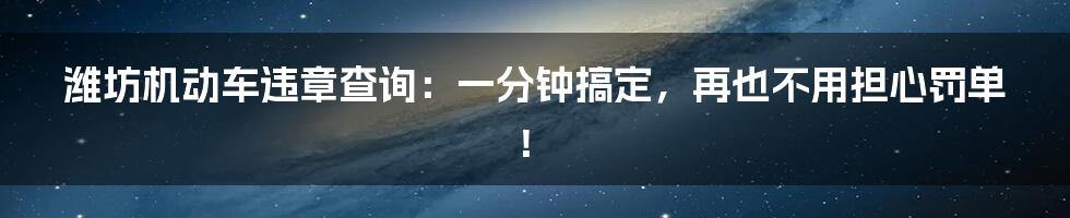 潍坊机动车违章查询：一分钟搞定，再也不用担心罚单！