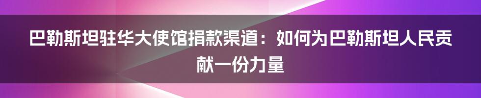 巴勒斯坦驻华大使馆捐款渠道：如何为巴勒斯坦人民贡献一份力量