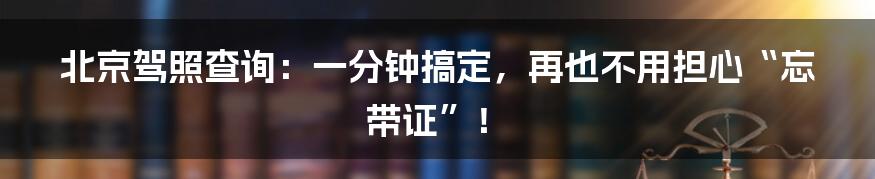 北京驾照查询：一分钟搞定，再也不用担心“忘带证”！