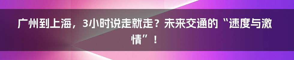 广州到上海，3小时说走就走？未来交通的“速度与激情”！