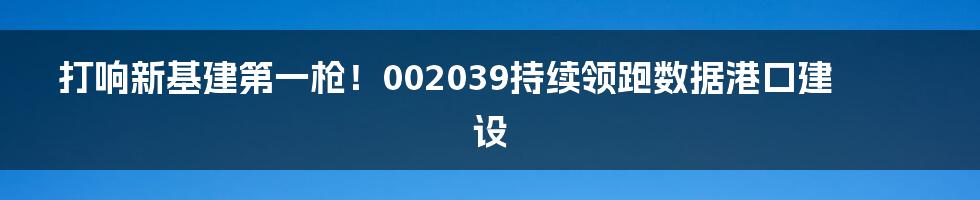 打响新基建第一枪！002039持续领跑数据港口建设