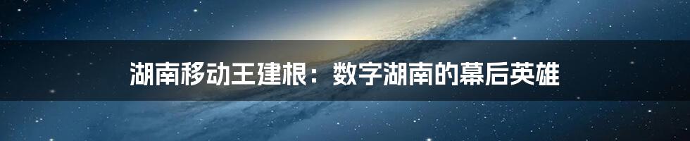 湖南移动王建根：数字湖南的幕后英雄