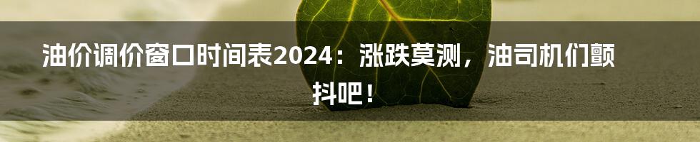 油价调价窗口时间表2024：涨跌莫测，油司机们颤抖吧！