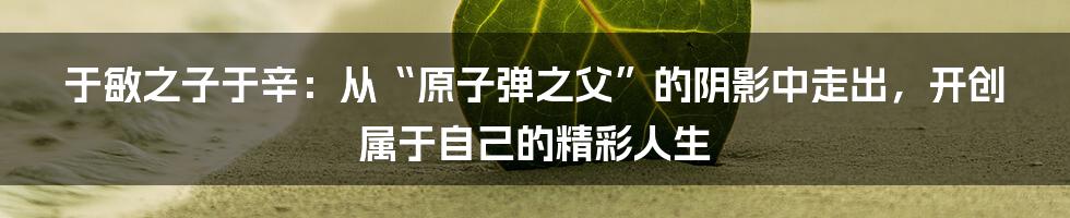 于敏之子于辛：从“原子弹之父”的阴影中走出，开创属于自己的精彩人生