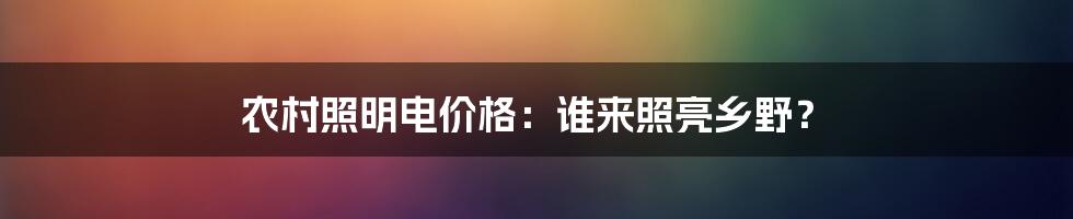 农村照明电价格：谁来照亮乡野？