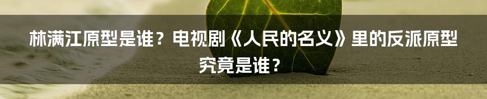 林满江原型是谁？电视剧《人民的名义》里的反派原型究竟是谁？