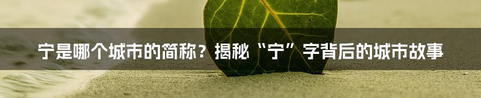 宁是哪个城市的简称？揭秘“宁”字背后的城市故事