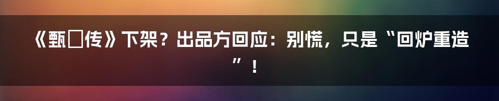 《甄嬛传》下架？出品方回应：别慌，只是“回炉重造”！