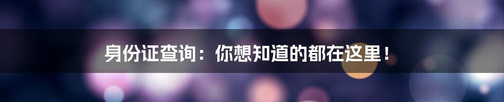 身份证查询：你想知道的都在这里！