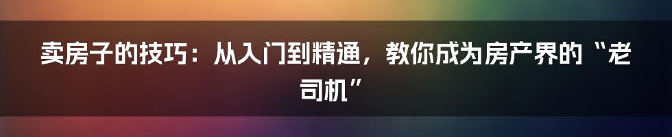 卖房子的技巧：从入门到精通，教你成为房产界的“老司机”