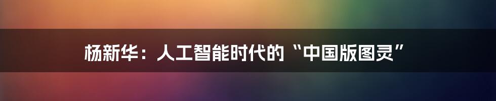 杨新华：人工智能时代的“中国版图灵”