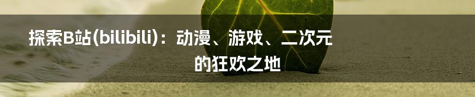 探索B站(bilibili)：动漫、游戏、二次元的狂欢之地