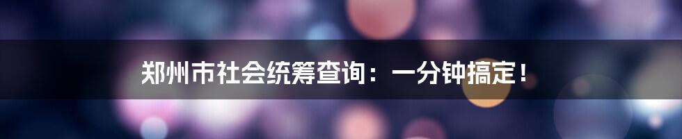 郑州市社会统筹查询：一分钟搞定！