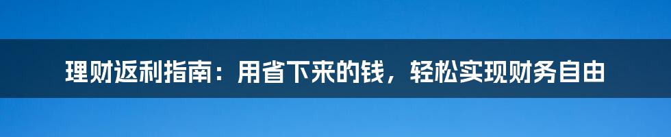 理财返利指南：用省下来的钱，轻松实现财务自由