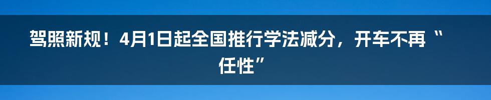 驾照新规！4月1日起全国推行学法减分，开车不再“任性”