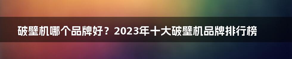 破壁机哪个品牌好？2023年十大破壁机品牌排行榜