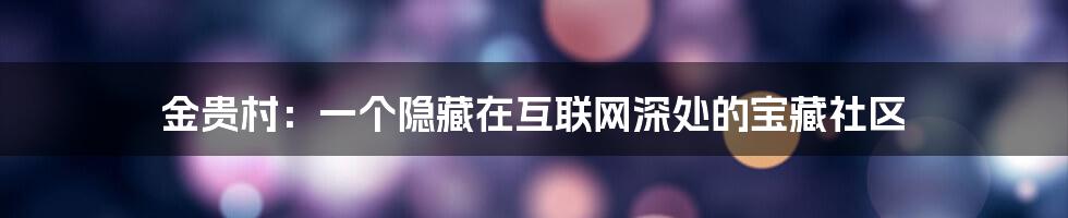 金贵村：一个隐藏在互联网深处的宝藏社区