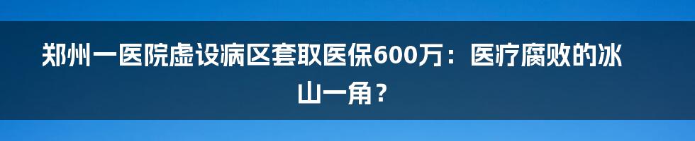 郑州一医院虚设病区套取医保600万：医疗腐败的冰山一角？