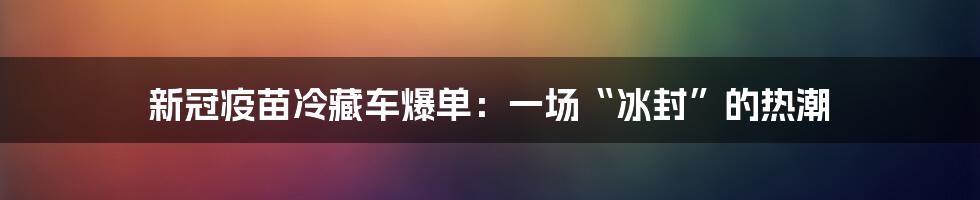 新冠疫苗冷藏车爆单：一场“冰封”的热潮