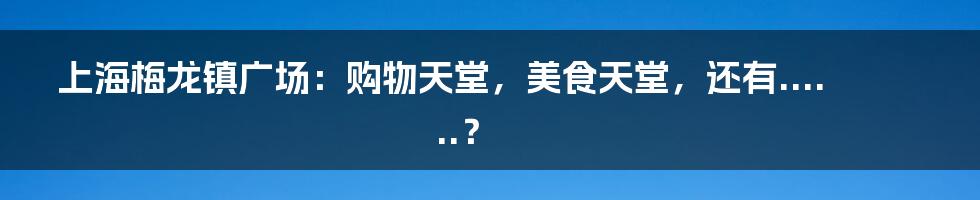 上海梅龙镇广场：购物天堂，美食天堂，还有......？