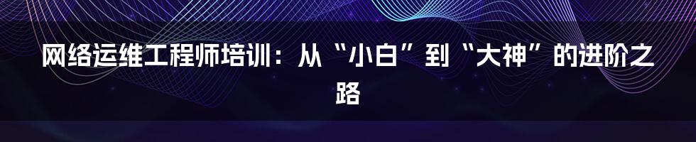 网络运维工程师培训：从“小白”到“大神”的进阶之路