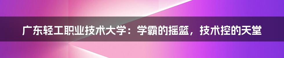 广东轻工职业技术大学：学霸的摇篮，技术控的天堂