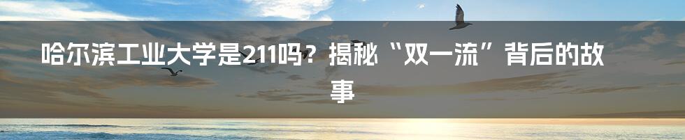 哈尔滨工业大学是211吗？揭秘“双一流”背后的故事